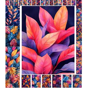 Decoupage Paper Pack (35 Sheets 6"x8") Tropical Dream: Bold, Vivid Leaves in Blues, Purples and Oranges, Bringing a Modern Tropical Jungle to Life in Vivid hues FLONZ Vintage