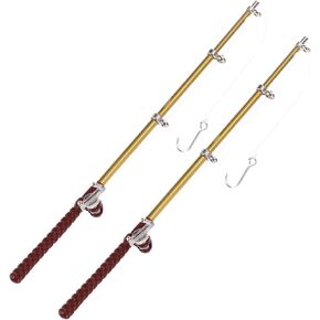 Totority Mini Fishing Rods Toys 2pcs قضبان الصيد الاصطناعية مصغرة الزخارف الزخرفية كوكب سطح المكتب زخارف سطح المكتب ملحقات منزل سطح المكتب نموذج صيد الأسماك مصغرة للأطفال