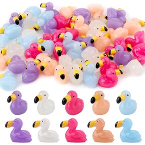 50pcs Mini Resin Flamingo Ducks, 5 Colors Tiny Flamingo Figures Cute Miniature Resin Animals Flamingo Figurine Party Decorations for Home Garden Dollhouse DIY Crafts