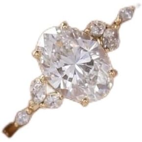 MNYIXSI 14K خاتم الخطوبة الذهب للنساء Cut Sparkly CZ Stone Wedding Ring Ring المصنوعة يدويًا بيضاويًا مكعبًا زركونيا الذكرى السنوية