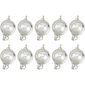SUPERFINDINGS 10Pcs Pearl Box Clasp Round Alloy Box Clasps with Pearl Alloy Pearl Box Clasp for Necklace Antique Synthetic Pearl Clasps for Earrings Jewelry Making