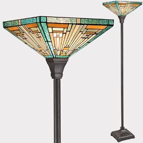 Capulina Tiffany Torchiere Floor Lamp ، 70 بوصة طويلة الصناعية السوداء البرونزية عمود العنبر الأخضر خمر الطراز