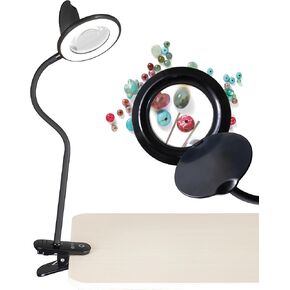 OttLite LED Lamp Clip On Magnifying Glass with Light – Optical Grade Magnification, Adjustable Arm, ClearSun LED Technology for Crafting & Needlework, Great Desk Lamp, Book Light, Reading Lamp