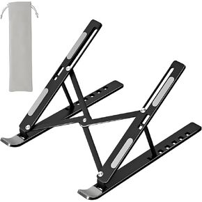 KUNSI Laptop Stand for Desk, Aluminum Alloy Adjustable Laptop Riser,Foldable Notebook Holder, Ventilated Cooling Mount for MacBook and Laptop-Black