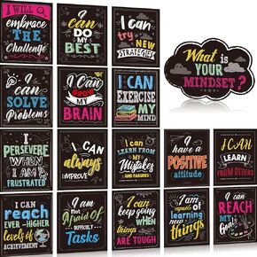 Clabby 17 PCS MENDSET MENDSET ملصقات تحفيزية مع اقتباسات إيجابية 11.8 "× 9" اقتباسات ملهمة للصفات الدراسية والمعلمين والطلاب والمدرسة والفنون الجدران الزخرفة