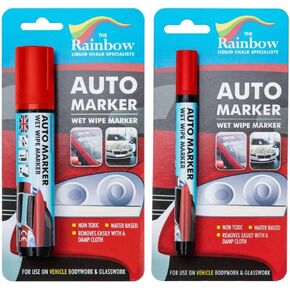 كاتب Auto Auto Conster Marker Marker - النوافذ ، الزجاج ، الإطارات ، جميع الأسطح - أي دراجة نارية أو شاحنة أو دراجة ، قلم علامات قابلة للمسح رطبة - (حزمة ، حزمة حمراء ضيقة وأحمر 15 مم)