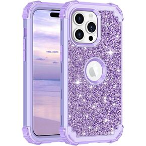 LONTECT for iPhone 14 Plus Case Glitter Sparkly Bling Shockproof Heavy Duty Hybrid Sturdy High Impact Protective Cover Case for Apple iPhone 14 Plus, Shiny Purple