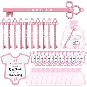 Geyoga 50 Sets Baby Shower Party Favors 50 Fancy Key Shape Pens It's a Girl Key Gel Ink Pens 50 Thank You Cards Small Gift Cards 50 Organza Bags for Guests Gender Reveal Party Favors, Pink
