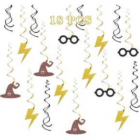 Maicaiffe Magic Theme Wizard Hanging Swirl Decorations - Glitter 18 Pcs Boy Birthday Party Supplies - Boys Girls Birthday Streamers - Halloween Party Foil Swirls Ceiling Decorations
