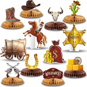 12 أجهزة كمبيوتر غرب رعاة البقر الزخارف الحزبية البرية Wild West Honeycomb مركزية رعاة البقر ديكور ديكور غربي موضوع الحفلة ديكور لبرنامج Wild West Birthday Supplies Supplies