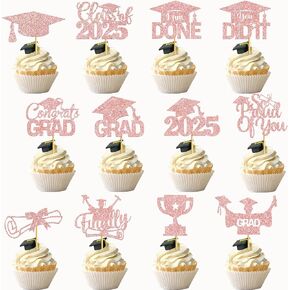48pcs Cucke Cupcake Toppers 2025 فئة زخارف التخرج من 2025 Cupcake Toppers Decortings Party 2025 Cupcake Picks Grad (Rose Gold)