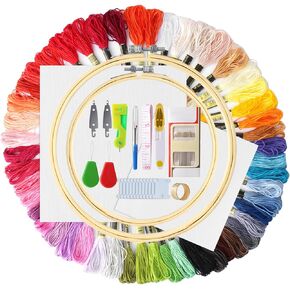 Hicdaw 91 Pcs Embroidery Kits for Beginners 50 Colors Embroidery Supplies Cross Stitch Kits Embroidery Starter Kit Cross Stitch for Adults Needlework Supplies
