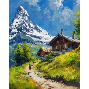 طلاء Qaceyid Switzerland Matterhorn بواسطة أرقام أرقام للبالغين ، والطلاء الجمالي الحديث حسب الرقم على القماش ، وأطقم الطلاء بالزيوت الرقمية المجردة المناسبة لهدية تزيين الجدار المنزلي 20 "x16"