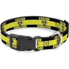 Buckle-Down 18-32" Caution Biohazard Black/Yellow Plastic Clip Collar, Wide Large