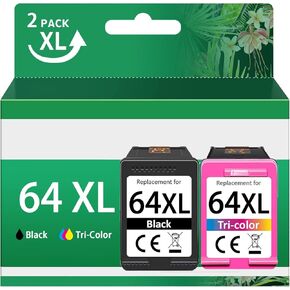 64XL حبر حزمة حزمة حزمة حزمة حبر HP 64 64XL لـ HP 64 حبر خراطيش حزمة أسود/ملون تعمل مع HP 7855 7858 7800 7155 7100 6255 6252 7158 7164 Tango Printers (2-pack)