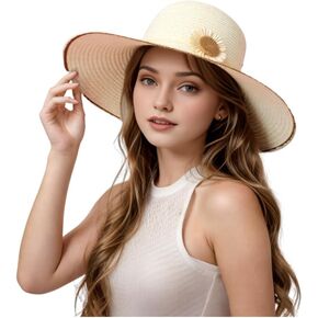 Ayliss Women Floppy Derby Hat Wide Large Brim Beach Straw Sun Cap