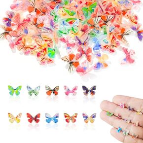 100 PCS الفراشات الراتنج الدقيقة لـ Crafts Dollhouse DIY Fairy Garden 10 Styles Mini Butterflies Tiny Micro Micro Resins Decoration Tharms for Nail Art Glitter Sets