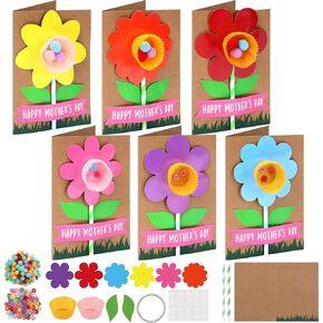 Motipuns 24 Sets Mother's Day Flower Card Making Kits for Kids Mother's Day DIY Craft Make Your Own Greeting Card Making Kit Flower Craft for Kids Mother's Day Gift Party Decor Fun Home Activities