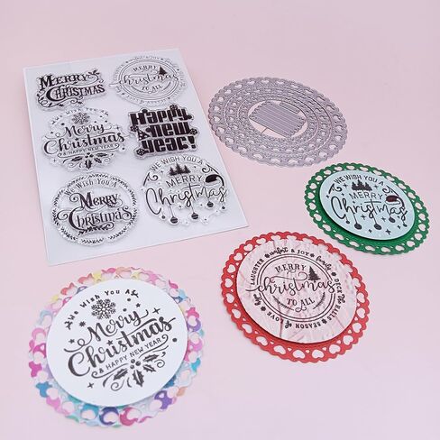 Alinacutle 1pc Merry Christmas Clear Stamps with 1PC Frame Metal Cutting Die Cuts Scrapbooking and Album for Christmas Gift (Happy New Year&Heart Cut) in Saudi Arabia