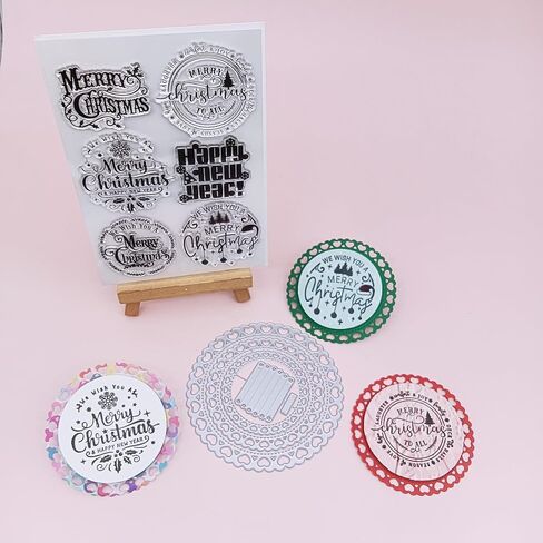 Alinacutle 1pc Merry Christmas Clear Stamps with 1PC Frame Metal Cutting Die Cuts Scrapbooking and Album for Christmas Gift (Happy New Year&Heart Cut) in Saudi Arabia