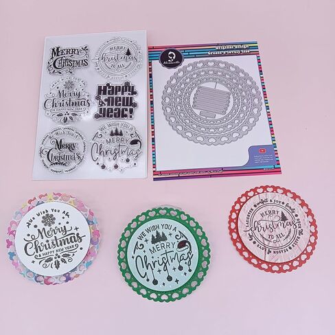 Alinacutle 1pc Merry Christmas Clear Stamps with 1PC Frame Metal Cutting Die Cuts Scrapbooking and Album for Christmas Gift (Happy New Year&Heart Cut) in Saudi Arabia