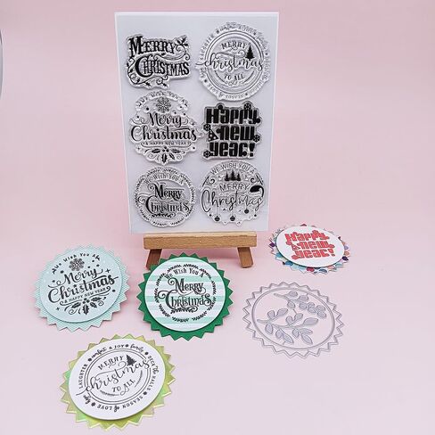 Alinacutle 1pc Merry Christmas Clear Stamps with 1PC Frame Metal Cutting Die Cuts Scrapbooking and Album for Christmas Gift (Happy New Year&Heart Cut) in Saudi Arabia