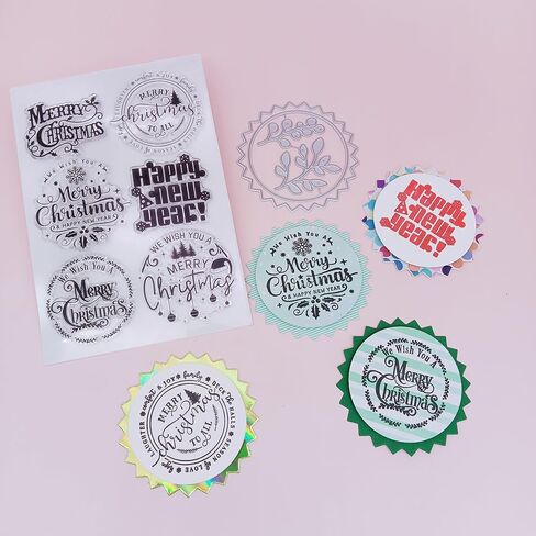 Alinacutle 1pc Merry Christmas Clear Stamps with 1PC Frame Metal Cutting Die Cuts Scrapbooking and Album for Christmas Gift (Happy New Year&Heart Cut) in Saudi Arabia