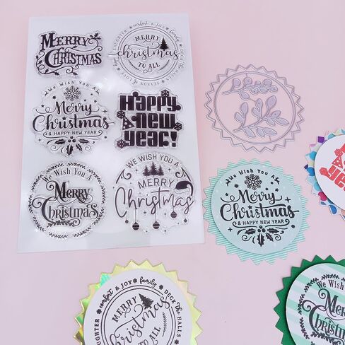 Alinacutle 1pc Merry Christmas Clear Stamps with 1PC Frame Metal Cutting Die Cuts Scrapbooking and Album for Christmas Gift (Happy New Year&Heart Cut) in Saudi Arabia