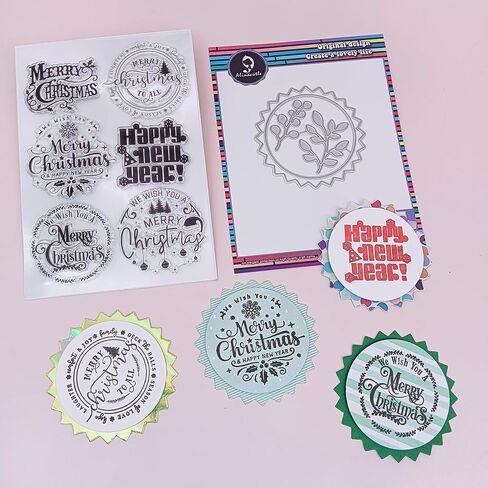 Alinacutle 1pc Merry Christmas Clear Stamps with 1PC Frame Metal Cutting Die Cuts Scrapbooking and Album for Christmas Gift (Happy New Year&Heart Cut) in Saudi Arabia
