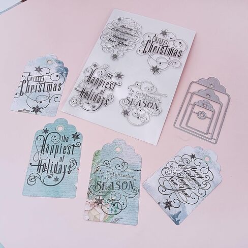 Alinacutle 1pc Merry Christmas Clear Stamps with 1PC Frame Metal Cutting Die Cuts Scrapbooking and Album for Christmas Gift (Happy New Year&Heart Cut) in Saudi Arabia