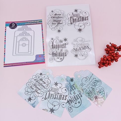 Alinacutle 1pc Merry Christmas Clear Stamps with 1PC Frame Metal Cutting Die Cuts Scrapbooking and Album for Christmas Gift (Happy New Year&Heart Cut) in Saudi Arabia
