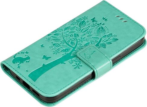 for Samsung Galaxy A16 5G Case Wallet for Women Man,PU Leather Tree Cat Flowers Embossed Wrist Strap Card Slots Pocket Kickstand Flip Protective Phone Case Cover for Samsung Galaxy A16 Blue in Saudi Arabia