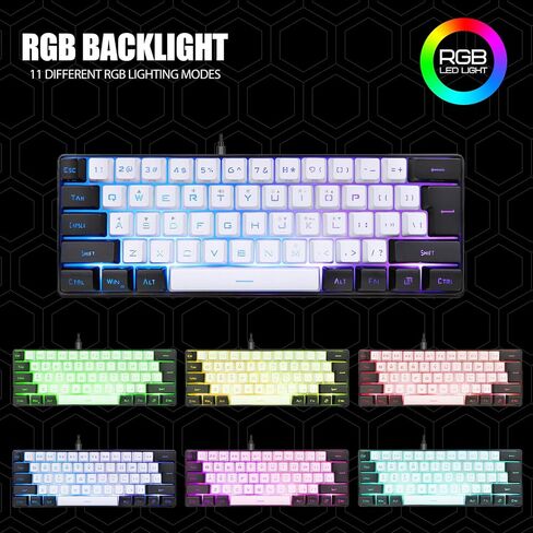 60% Wired Gaming Keyboard, Mechanical Feeling Mini Gaming Keyboard, RGB Backlit 61 Key Ultra Compact Keyboard, Ergonomic Keyboard for Laptop PC (Black) in Kuwait