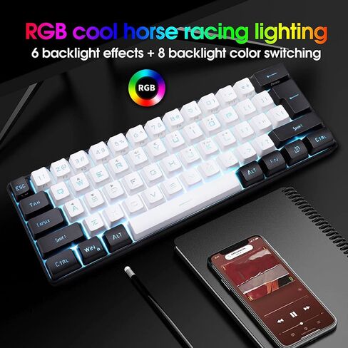 60% Wired Gaming Keyboard, Mechanical Feeling Mini Gaming Keyboard, RGB Backlit 61 Key Ultra Compact Keyboard, Ergonomic Keyboard for Laptop PC (Black) in Kuwait