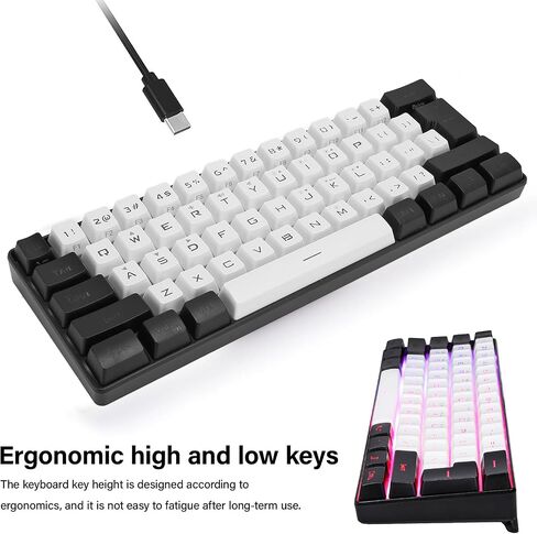 60% Wired Gaming Keyboard, Mechanical Feeling Mini Gaming Keyboard, RGB Backlit 61 Key Ultra Compact Keyboard, Ergonomic Keyboard for Laptop PC (Black) in Kuwait
