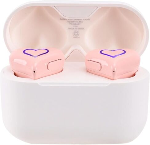 Heart Shaped Earbuds, Cute Stylish HiFi Stereo Bluetooth Headphones with Charging Case and Color Gradient Light, Noise Canceling Cordless Earphone, Gifts for Girls (Red) in Saudi Arabia