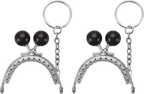 uxcell 2 Pcs Metal Purse Frame, 5cm/1.97" Beads Silver Kiss Lock Clasp Arch Embossing Bag Frames with Key Ring for Purse Making Clutch Bag Coin Purse, Orange in Kuwait