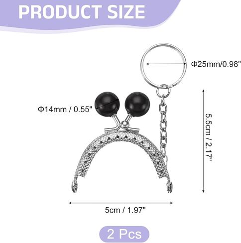 uxcell 2 Pcs Metal Purse Frame, 5cm/1.97" Beads Silver Kiss Lock Clasp Arch Embossing Bag Frames with Key Ring for Purse Making Clutch Bag Coin Purse, Orange in Kuwait