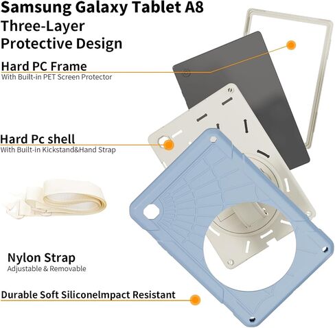Galaxy Tab A8 Case,for Samsung Galaxy Tab A8 10.5'' 2022 with Screen Protector 360 Rotating Hand Strap&Stand, Drop-Proof Case for Galaxy Tab A8 SM-X200/X205/X207, Black in Kuwait