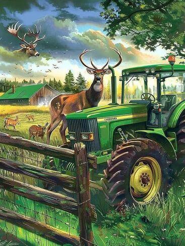 Youshiha جرار Deer Diamond Painting Kits للبالغين ، DIY 5D مركبة الماس تدريبات كاملة للبالغين ، للديكور المنزل المبتدئين هدية 12x16 بوصة in Kuwait