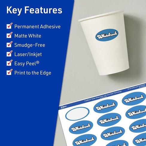 Avery TrueBlock Matte White Oval Labels مع تغذية مؤكدة ، 1-1/8 "× 2-1/4" ، 210 ملصقات بيضاء غير لامعة ، ملصقات طباعة للطباعة والليزر/الحبر القابلة للطباعة ، رائعة للتغليف وملصقات المنتجات in Kuwait