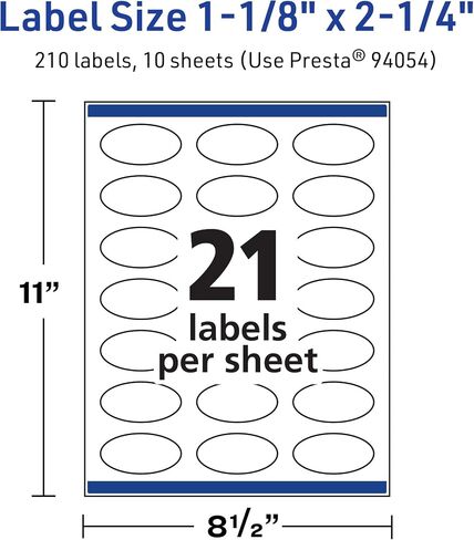 Avery TrueBlock Matte White Oval Labels مع تغذية مؤكدة ، 1-1/8 "× 2-1/4" ، 210 ملصقات بيضاء غير لامعة ، ملصقات طباعة للطباعة والليزر/الحبر القابلة للطباعة ، رائعة للتغليف وملصقات المنتجات in Kuwait