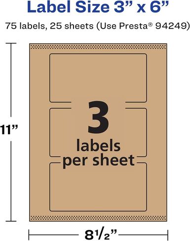 Avery Kraft Brown Rectangle Labels with Sure Feed, 3" x 6", 75 Kraft Brown Labels, Print-to-The-Edge, Laser/Inkjet Printable Labels in Saudi Arabia