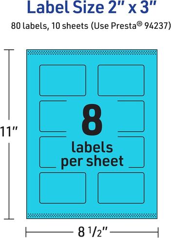 Avery Printable Rectangle Labels with Sure Feed Technology, 2" x 3", Bright Blue Labels, Print-to-The-Edge, Laser/Inkjet, 80 Total, Great for Mailing Labels and Candle Labels in Saudi Arabia