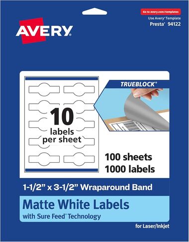 Avery TrueBlock Matte White White Wrapels Labels مع تغذية مؤكدة ، 1.5 "× 3.5" ، ملصقات فرقة السيجار ، 100 إجمالي ، طباعة إلى الحافة ، ليزر/حبر ، رائع للتغليف ووضع العلامات على المنتجات in Kuwait