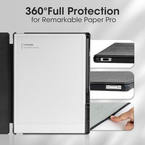 Case for 11.8" Remarkable Paper Pro Color Tablet 2024 Released with Pen Holder, Nib Storage, Auto Wake/Sleep, Ergonomic Design for Book Folio Lightweight Hard Protective Cover (Black Notebook) in Saudi Arabia