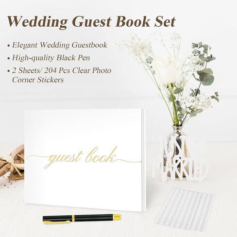 Wedding Guest Book for Your Wedding Reception, Graduation Guest Book, Polaroid Guest Book for Baby Shower and Special Events with Pen, 120 Blank Lined Pages, 204 Pcs Photo Corners Stickers for Sign in Saudi Arabia