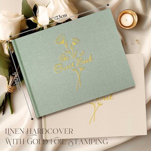 Lanpn Wedding Guest Book with 108 Blank Pages - Elegant Linen Hardcover Guestbook Wedding Reception for Sign in and Photos - Polaroid Guest Book for Wedding Bridal Shower Baby Shower (Sage Green) in Saudi Arabia