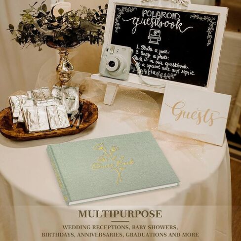 Lanpn Wedding Guest Book with 108 Blank Pages - Elegant Linen Hardcover Guestbook Wedding Reception for Sign in and Photos - Polaroid Guest Book for Wedding Bridal Shower Baby Shower (Sage Green) in Saudi Arabia