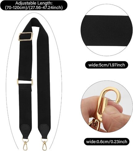 Adjustable Wide Purse Straps Replacement Crossbody Bags for Women Handbags, Cross Body Bag & Shoulder Bag with Silver Snap Hooks - Black, Length 28-47 Inch, Wide 2 Inch in Saudi Arabia